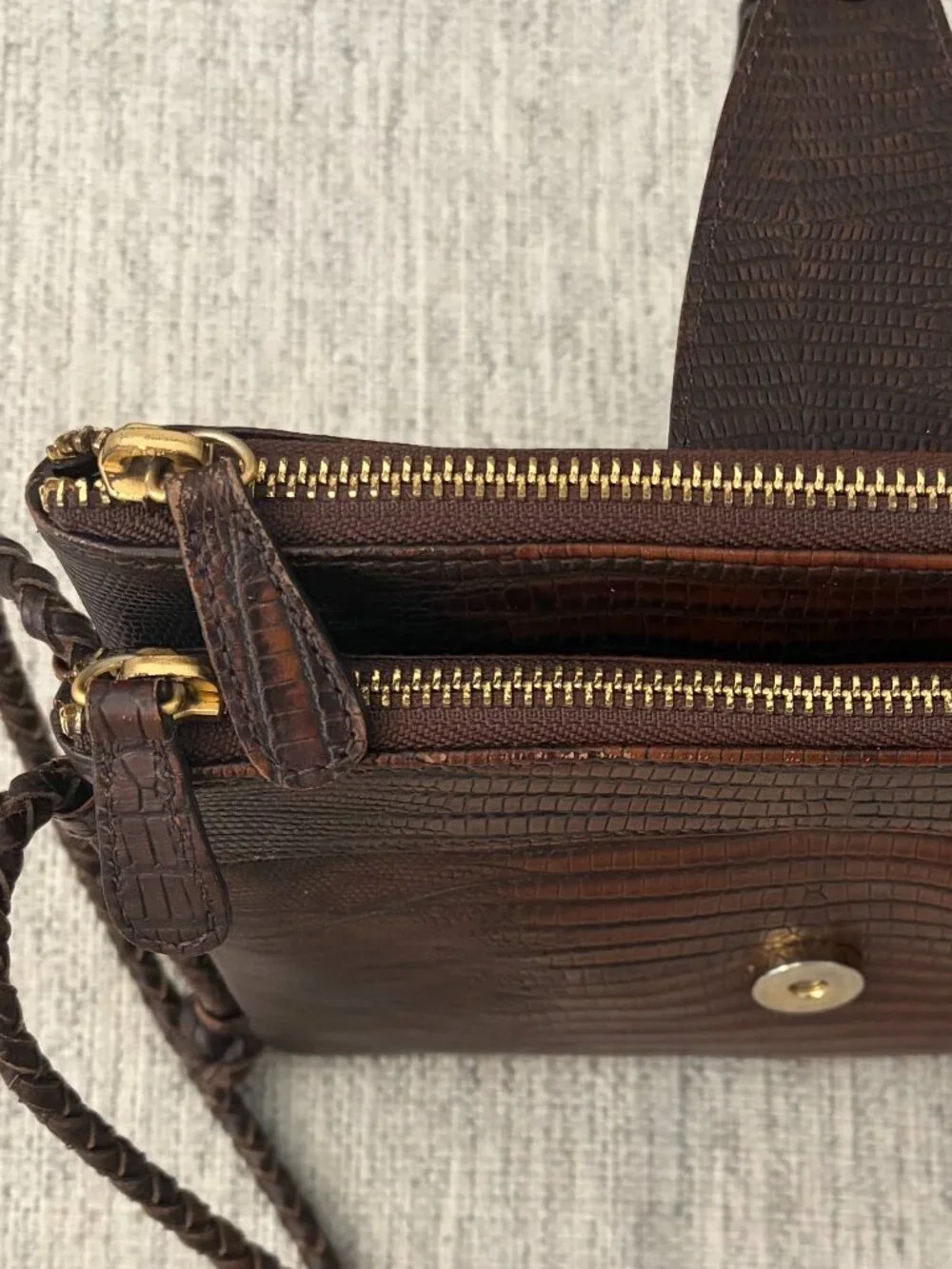 Vintage Brahmin Mojito Braided Strap Crossbody Reptile Embossed Leather Dk Brown - Picture 5 of 14